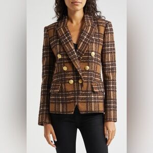 L'AGENCE Kenzie Plaid Double-Breasted Blazer